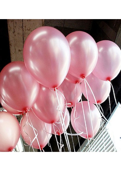 10 Adet Metalik Sedefli Pembe Balon, Helyumla Uçan-Dogum Günü-Parti-Kaliteli Balon