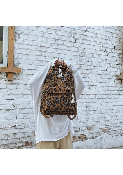 Moda Kadın Sırt Çantası Leopar Baskı Kadife Çift Sapanlar Kadın Seyahat Sırt Çantası Büyük Kapasiteli Kız Okul Omuz Çantası | Sırt Çantaları (Yurt Dışından) fiyatları