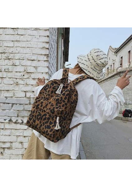 Moda Kadın Sırt Çantası Leopar Baskı Kadife Çift Sapanlar Kadın Seyahat Sırt Çantası Büyük Kapasiteli Kız Okul Omuz Çantası | Sırt Çantaları (Yurt Dışından) modelleri