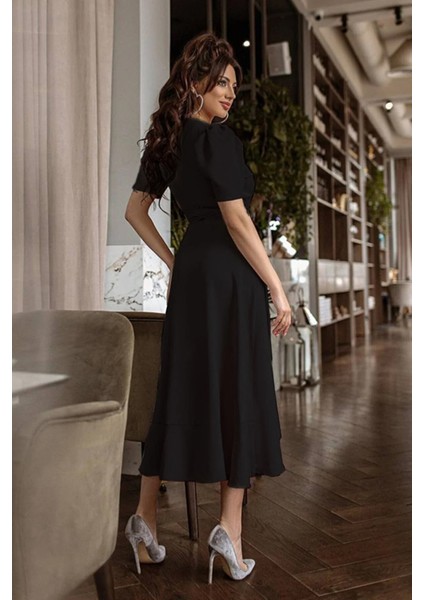 Krep Kumaş Midi Boy Kuşaklı Elbise (Renk Seçenekli) modelleri