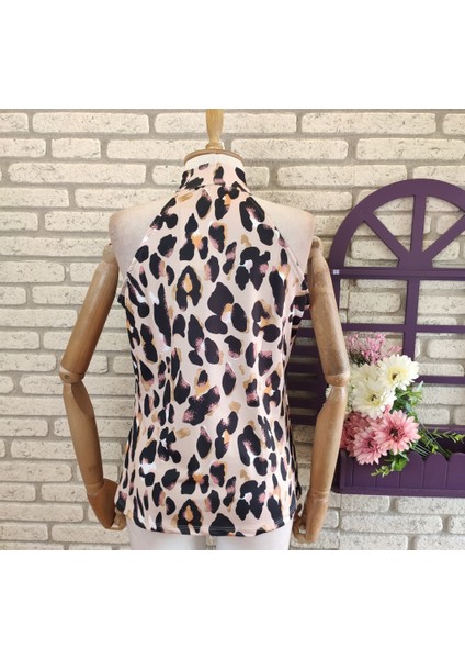 Leopar Desenli Mikro Kumaş Bluz 56CM