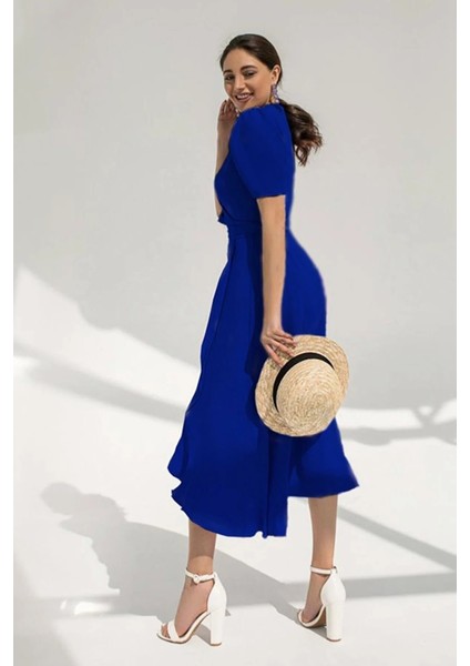 Krep Kumaş Midi Boy Kuşaklı Elbise (Renk Seçenekli) modelleri