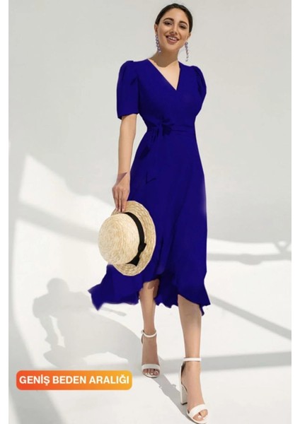 Krep Kumaş Midi Boy Kuşaklı Elbise (Renk Seçenekli) fırsatları