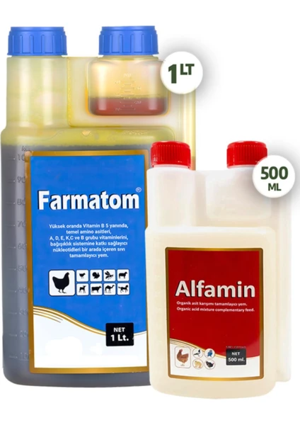 Malatya Yem 2li Set Kuşlar Için Farmatom Vitamin 1lt Alfamin Ishal Seti 500ML