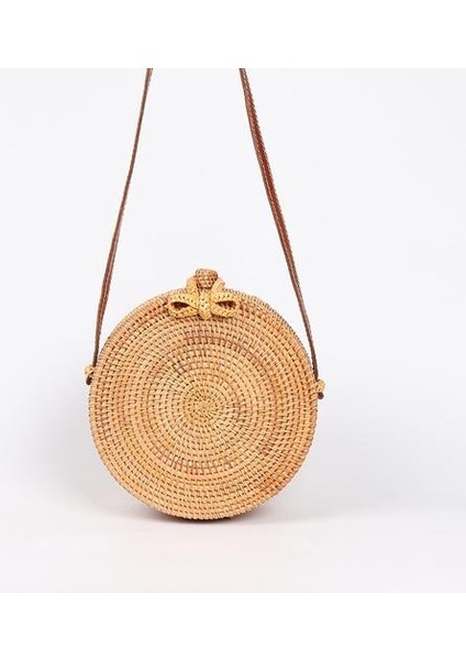 Yuvarlak Saman Torbaları Kadın Yaz Rattan Çantası El Yapımı Dokuma Plaj Çapraz Vücut Çantası Çember Bohemia Çanta Bali | Rattan Çanta | Saman Çanta Crossbody Çanta (Yurt Dışından)