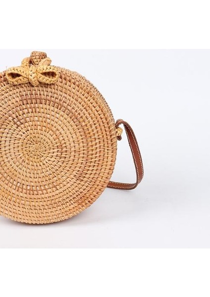 Yuvarlak Saman Torbaları Kadın Yaz Rattan Çantası El Yapımı Dokuma Plaj Çapraz Vücut Çantası Çember Bohemia Çanta Bali | Rattan Çanta | Saman Çanta Crossbody Çanta (Yurt Dışından) modelleri