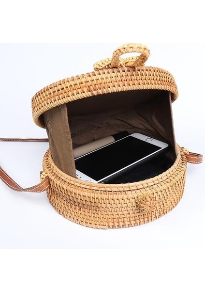 Yuvarlak Saman Torbaları Kadın Yaz Rattan Çantası El Yapımı Dokuma Plaj Çapraz Vücut Çantası Çember Bohemia Çanta Bali | Rattan Çanta | Saman Çanta Crossbody Çanta (Yurt Dışından) fırsatları