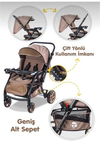 Baby Care Maxi Pro Keten Kumaş Çift Yönlü Bebek Arabası