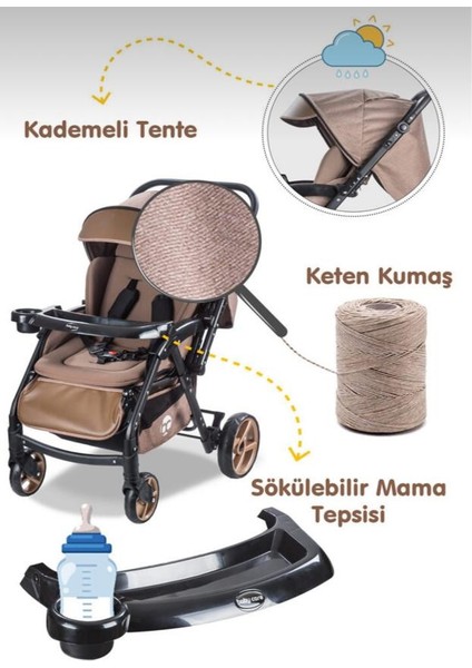 Baby Care Maxi Pro Keten Kumaş Çift Yönlü Bebek Arabası