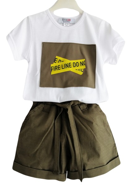 Çocuk Şort Tshirt Ikili Takım Haki Yeşil- Beyaz Baskılı Kısa Kollu 2022 Yaz fiyatları