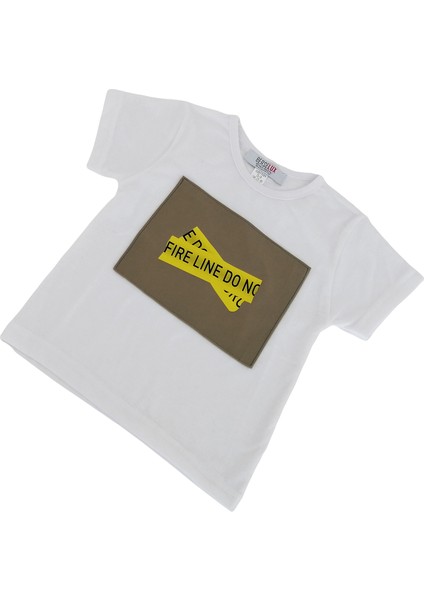 Çocuk Şort Tshirt Ikili Takım Haki Yeşil- Beyaz Baskılı Kısa Kollu 2022 Yaz modelleri