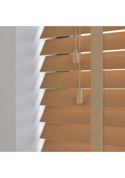 Ahşap Polywood Jaluzi Perde 50MM, Ahşap Perde, Ahşap Panjur Perde, Kahverengi Kurdeleli modelleri
