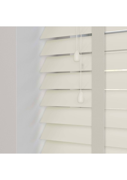 Ahşap Polywood Jaluzi Perde 50MM, Ahşap Perde, Ahşap Panjur Perde, Krem Kurdeleli modelleri