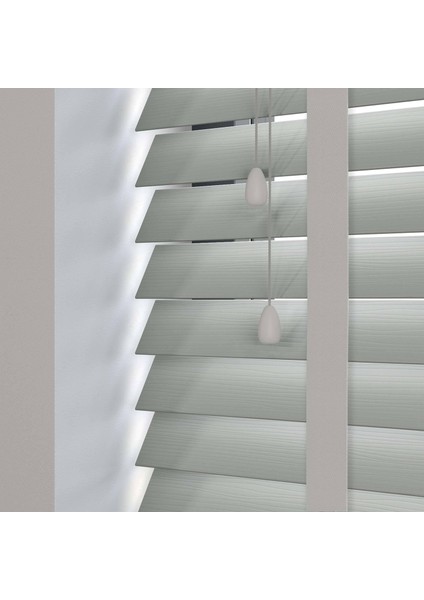 Ahşap Jaluzi Perde 50MM, Ahşap Perde, Ahşap Panjur Perde, Gri Kurdeleli modelleri