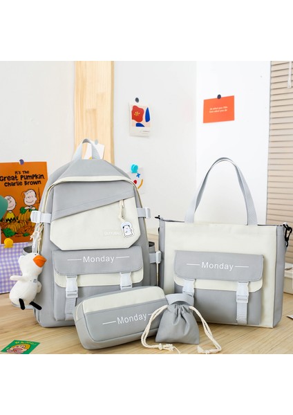 4 Parça Sevimli Büyük Kapasiteli Sırt Çantası Set - Gri (Yurt Dışından)