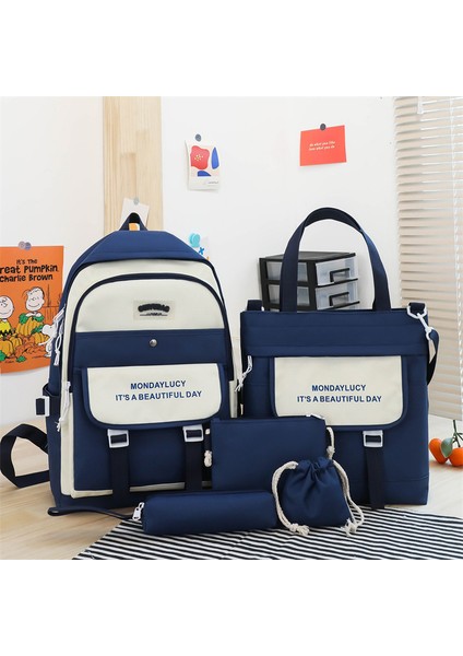 5 Parça Büyük Kapasiteli Sevimli Sırt Çantası Set - Mavi (Yurt Dışından)
