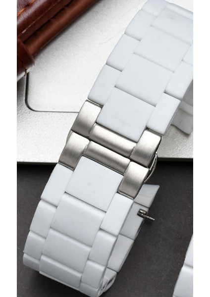 Üstün Silikon Kauçuk Sarılmış Katı Çelik Watch Band Siyah Kahverengi Mavi Beyaz Pürüzsüz Kayış Bilezik | Bantları Izle (Yurt Dışından) fırsatları