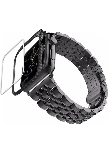Karbon Fiber Kılıf + Askısı Apple Watch Band Için Iwatch Paslanmaz Çelik Watch Band Apple Watch Band | Izle Bantları (Yurt Dışından)