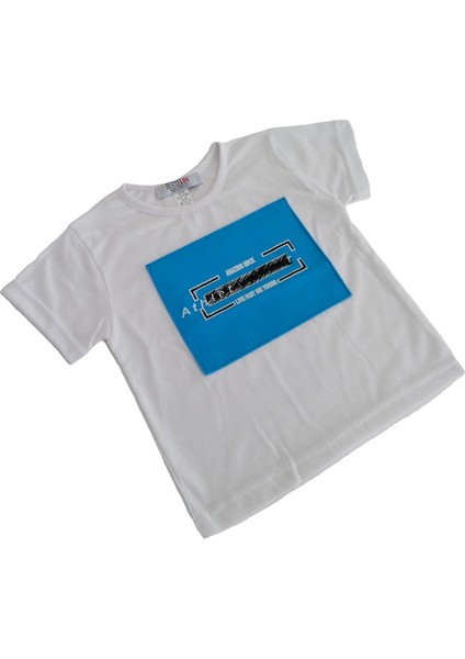 Çocuk Şort Tshirt Ikili Takım Turkuaz Beyaz Baskılı 2022 Yaz Kısa Kollu indirimleri