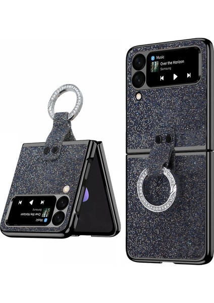 Galaxy Z Flip3 Için Yüzüklü Telefon Kılıfı - Koyu Mavi (Yurt Dışından)