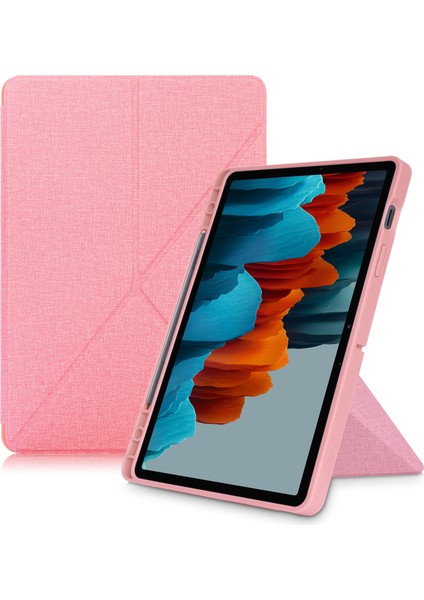 Szykd Samsung Galaxy Tab S8 Için / Galaxy Tab S7 T870 Kumaş Dokusu Çoklu Katlanır Yatay Çevirmeli Pu Deri Darbeye Dayanıklı Kılıf Tutucu ve Uyku / Uyandırma Fonksiyonlu (Yurt Dışından)