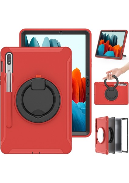 Samsung Galaxy Tab Için S8 / Galaxy Tab S7 870 Darbeye Dayanıklı Tpu + Pc Koruyucu Kılıf, 360 Derece Döndürülebilir Katlanabilir Sap Tutacağı ve Kalem Yuvası (Yurt Dışından)