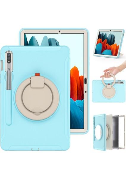 Szykd Samsung Galaxy Tab Için S8 / Galaxy Tab S7 870 Darbeye Dayanıklı Tpu + Pc Koruyucu Kılıf, 360 Derece Döndürülebilir Katlanabilir Sap Tutacağı ve Kalem Yuvası (Yurt Dışından)