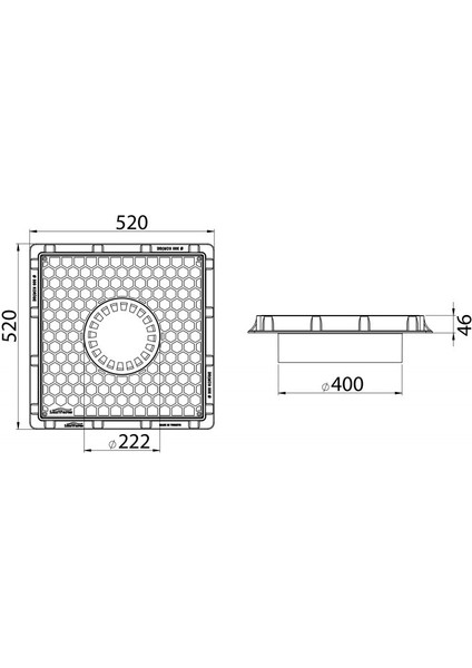 Lux Wares Ø 400 mm Izgaralı Plastik Rögar Menhol Kapak ve Çerçeve Koruge Boru Uyumlu