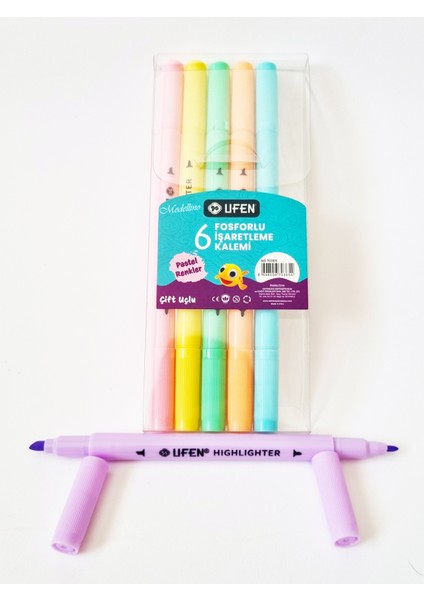 12 Adet Çift Uçlu 6'lı Pastel & 6'lı Neon Renkler Ufen Fosforlu Kalem