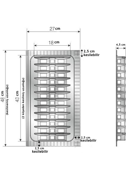 3 ADET Traybond Antrasit Tabaklık 27x49  (Geçmeli tabaklık, enden 2.5, boydan 5 cm kesilebilir.)