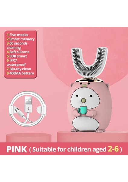 Çocuklar Için Elektrikli Diş Fırçası Smart 360 Derece U Silikon USB Otomatik Ultrasonik Dişler Diş Fırçası Karikatür Desen | Diş Fırçaları (Yurt Dışından)