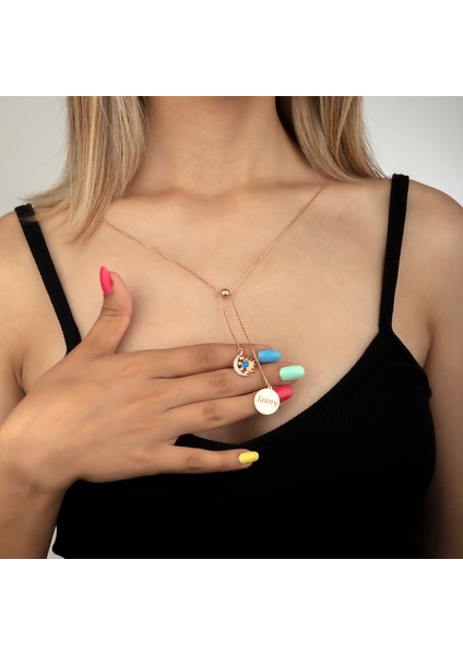 925 Ayar Gümüş Ay Güneş ve Plaka Sallantılı Ayarlanabilir Kolye modelleri