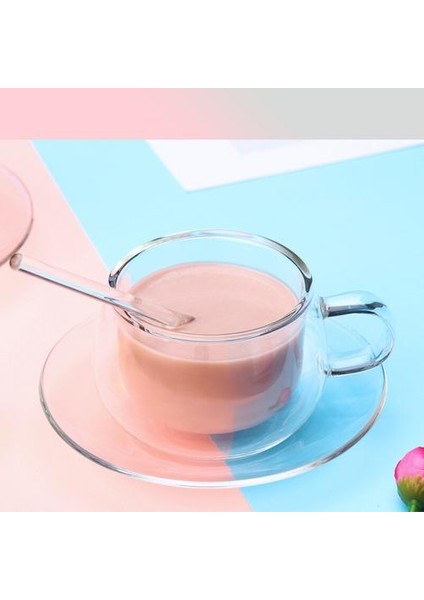Basit Şeffaf Kahve Kupa Yüksek Borosilikat Çift Duvar Cam Kahve Fincanı Daire ve Kaşık Tatlı Drinkware | Kahve Kupası ve tabak Setleri (Yurt Dışından)