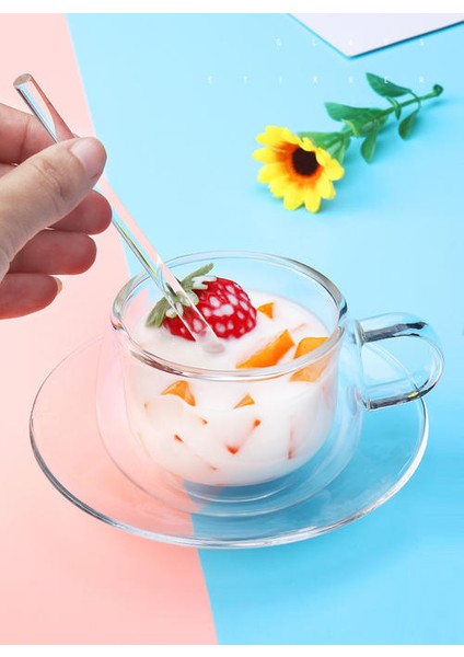 Basit Şeffaf Kahve Kupa Yüksek Borosilikat Çift Duvar Cam Kahve Fincanı Daire ve Kaşık Tatlı Drinkware | Kahve Kupası ve tabak Setleri (Yurt Dışından)