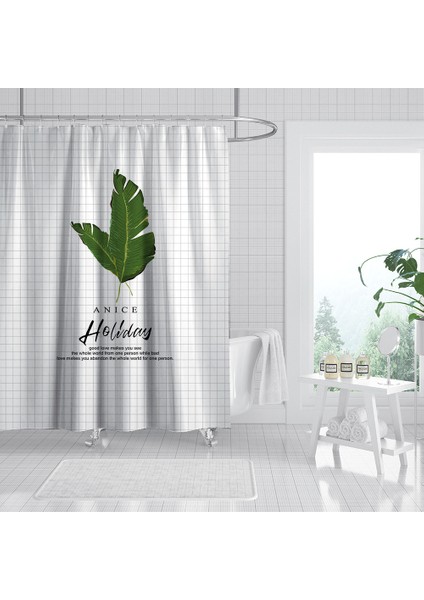 180X180CM Desenli Su Geçirmez Banyo Perdesi - Yeşil (Yurt Dışından)