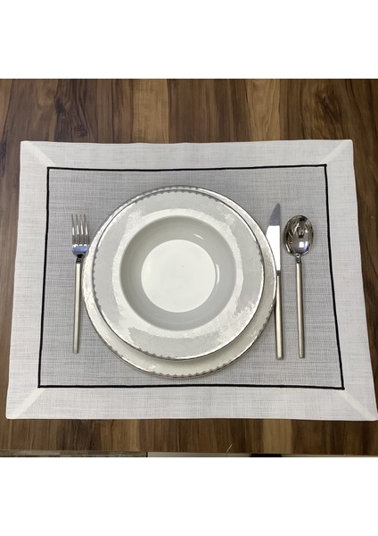 Oya Home Siyah Piko Detaylı Amerikan Servis Set -6'lı