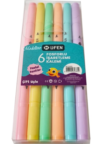 Çift Uçlu 6'lı Pastel Renkler Ufen Fosforlu Kalem