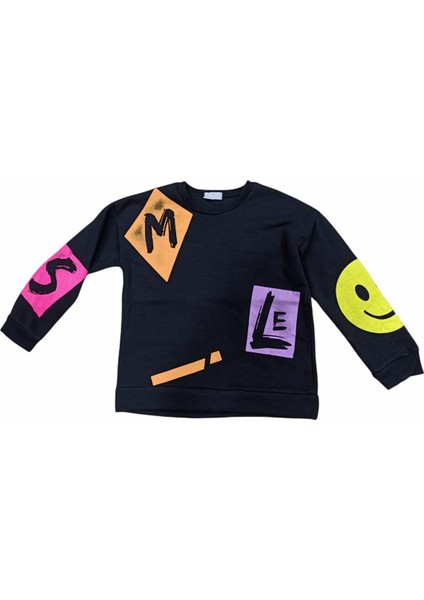 Kız Çocuk Smile Yazı Desenli Sweatshirt