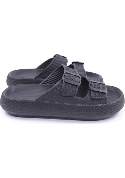 Eva Çift Toka Siyah Unisex Terlik