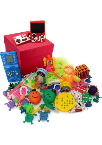 Nostaljik Hediye Özel Kırmızı Oyuncak Kutusu Mavi Tetris ve Kırmızı Nostaljik Atari