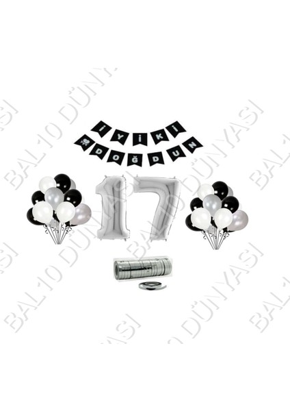 Rafya Ipli 17 Yaş Gümüş Folyo Balon Set Doğum Günü