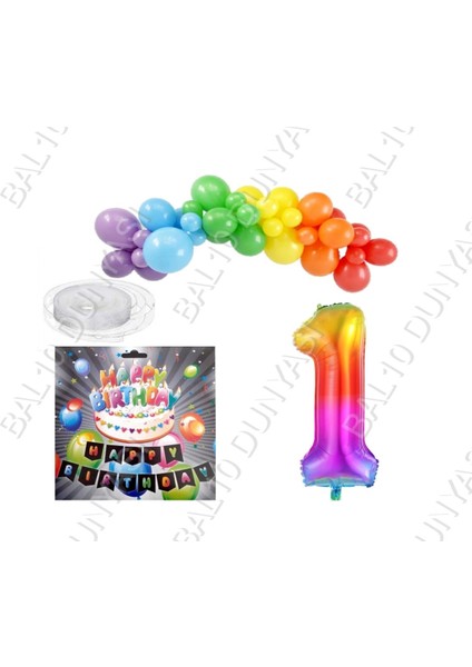 Iyiki Doğdun Yazılı Banner 1 Yaş Gökkuşağı Temalı Balon Seti