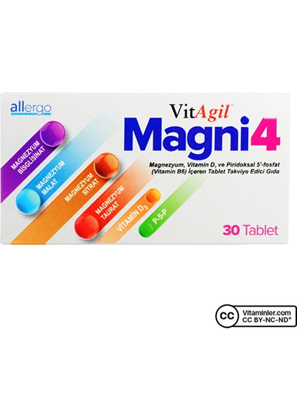 Vitagil Magni4 Magnezyum Vitamin D3 P5P 30 Tablet