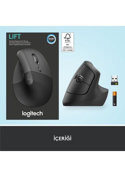 Lift Sessiz Kablosuz Ergonomik Dikey Mouse - Siyah