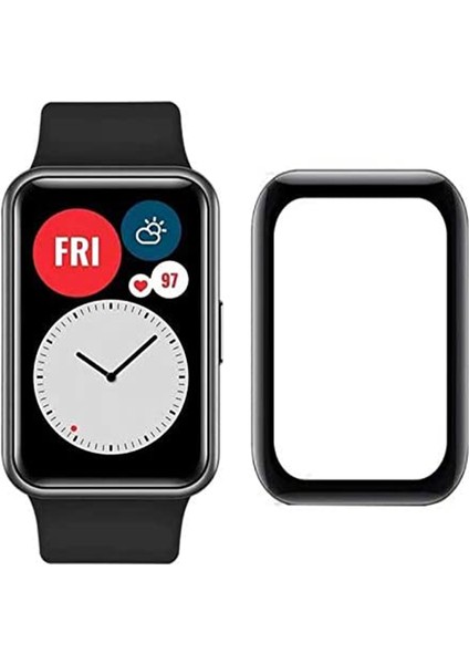 Huawei Watch Fit 2 1.74" Tam Kaplayan Kavisli Ekran Koruyucu 3D Pet Film - Siyah