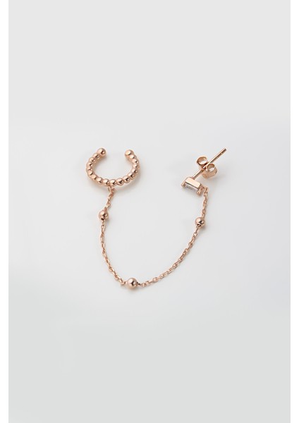 Zincir Detaylı 18 Ayar Rose Altın Kaplama Gümüş Kıkırdak Tek Küpe