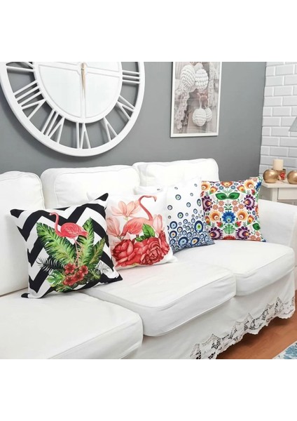 Ilkbahar Desen Kırlent Kılıfı 4'lü Kombin Set