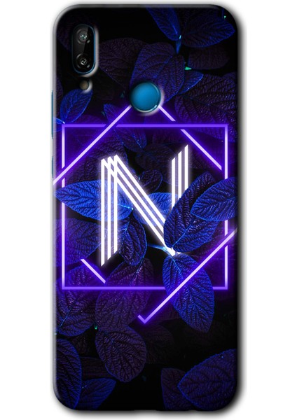 Huawei P20 Lite Kılıf Hd Desen Baskılı Arka Kapak - Dark Neon Yaprak N Harfi