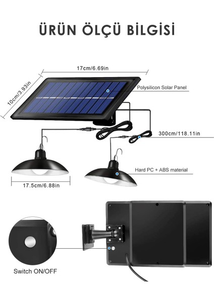 Solar 2 Lambalı Askılı Kumandalı Renk Ve Seviye Seçenekli Bahçe Aydınlatma Sokak Lambası