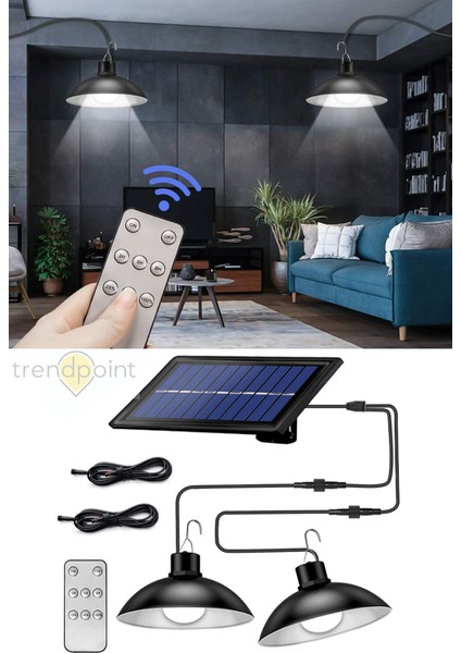 Solar 2 Lambalı Askılı Kumandalı Renk Ve Seviye Seçenekli Bahçe Aydınlatma Sokak Lambası